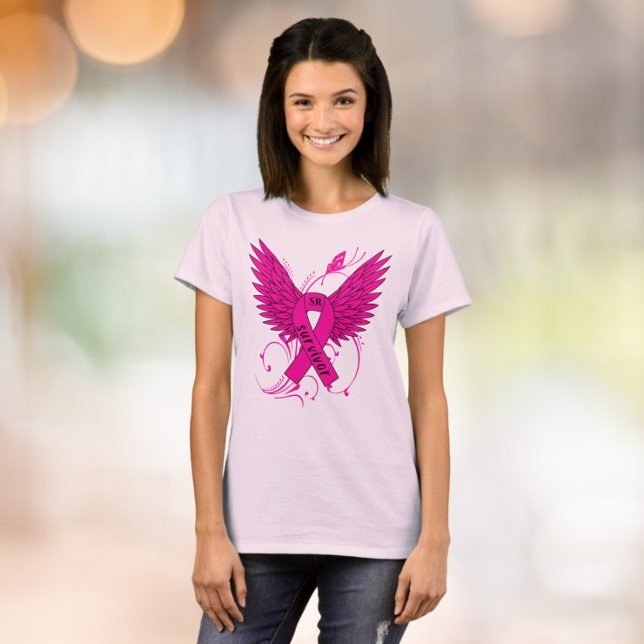 Breast Cancer Survivor Butterfly Name Monogram  T-Shirt