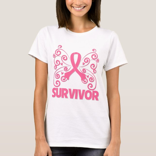 Breast Cancer Survivor Butterfly T-Shirt (Front)