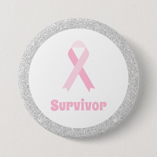 Breast Cancer Survivor Glitter Border Logo Button (Front)