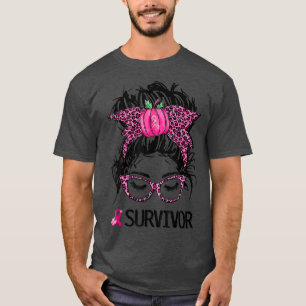 Breast Cancer Survivor Messy Bun Pink Awareness Wo T-Shirt