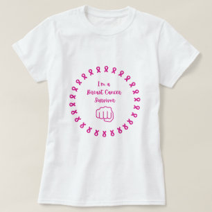 Breast Cancer Survivor Pink Fist White T-Shirt
