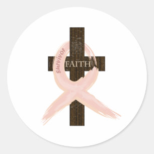 Breast Cancer Survivor Pink Ribbon-Cross of Faith Classic Round Sticker