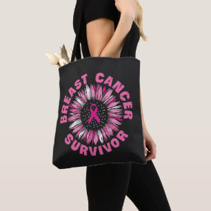 Breast Cancer Survivor Pink Ribbon Sunflower Tote Bag