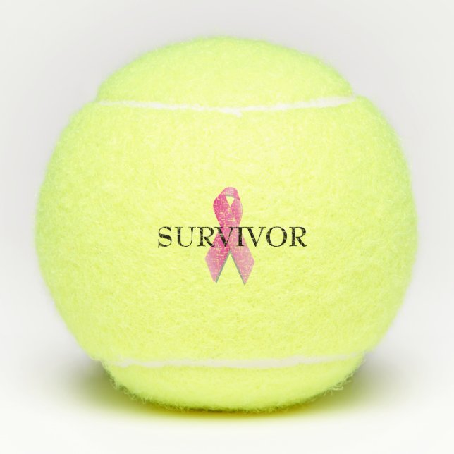 Breast Cancer Survivor Pink Ribbon Tennis Balls (Front)