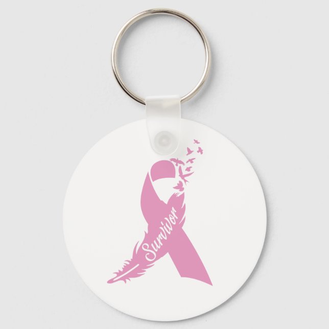 Breast Cancer Survivor Ribbon Keychain Gift (Front)