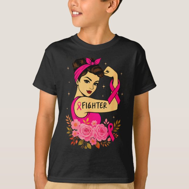 Breast Cancer Survivor Rosie Riveter Nk Awareness  T-Shirt (Front)