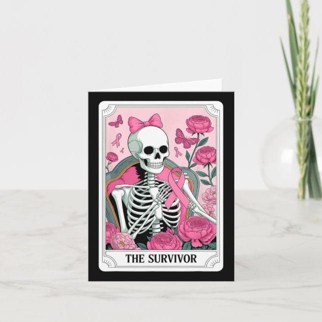 Breast Cancer Survivor Skeleton Tarot Floral  Card (Front)