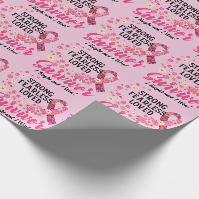 Breast Cancer Survivor Strong Fearless Loved Wrapping Paper (Corner)