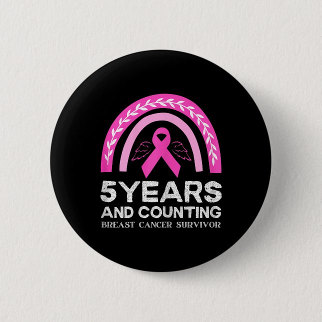 Breast Cancer Survivor Tee 5 Years Cancer Free Pin (Front)