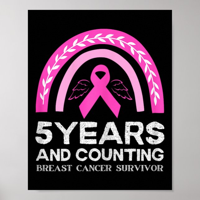 Breast Cancer Survivor Tee 5 Years Cancer Free Pin Poster (Front)