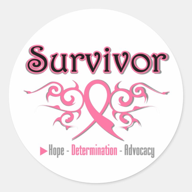 Breast Cancer Survivor Tribal Ribbon Classic Round Sticker (Front)