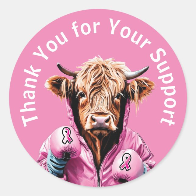 Breast Cancer  Thank You Cow Classic Round Sticker (Front)