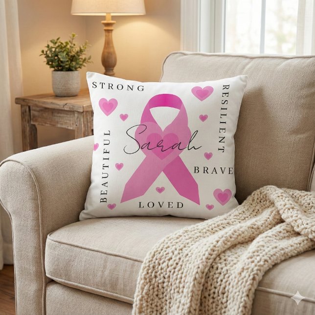 Breast Cancer Throw Pillow (Empower someone with breast cancer with this beautiful personalized pillow! )