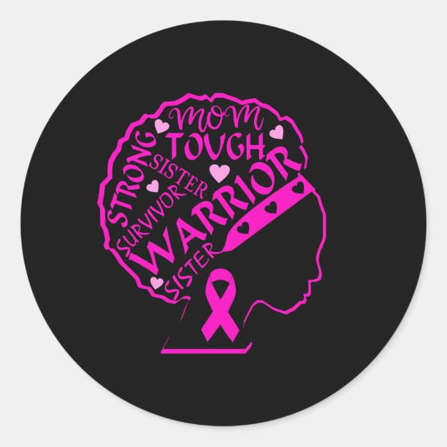 Breast Cancer Warrior Black African American Classic Round Sticker (Front)