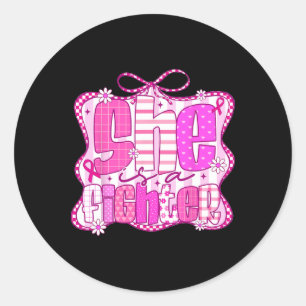 Breast Cancer Warrior Coquette Pink Ribbon She Is Classic Round Sticker