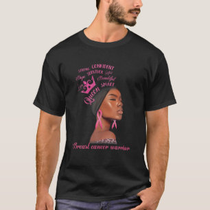 Breast Cancer Warrior Queen Black Woman Pink Ribbo T-Shirt