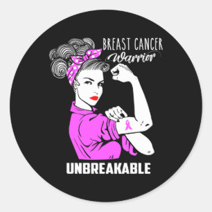 Breast Cancer Warrior Unbreakable Awareness Gift Classic Round Sticker