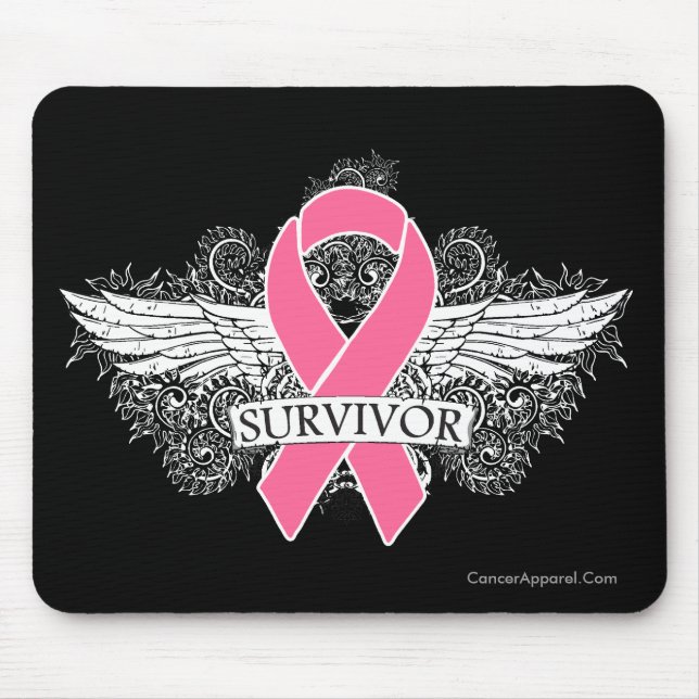 Breast Cancer Winged SURVIVOR Ribbon Mouse Pad (Front)