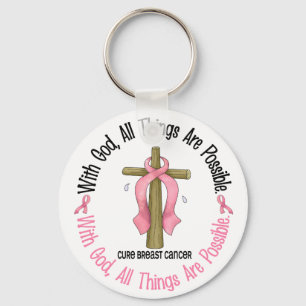 Breast Cancer WITH GOD CROSS 1 Key Ring
