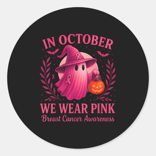 Breast Cancer Women Halloween In October We Wear N Classic Round Sticker (Front)