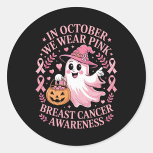 Breast Cancer Women Halloween In October We Wear P Classic Round Sticker