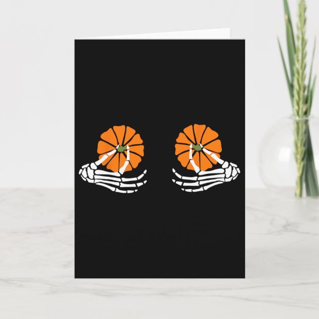 Breast Pumpkin Skeleton Hand Halloween  Card (Front)