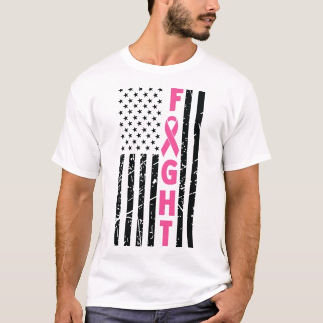 Breast Survivor American Flag Breast Cancer Awaren T-Shirt (Front)