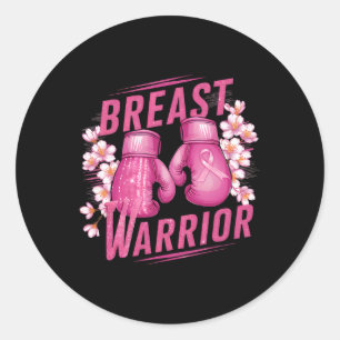 Breast Warrior Boxing Glove Breast Cancer Awarenes Classic Round Sticker