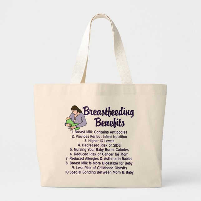 Breastfeeding Benefits Top 10 Reasons for Nursing Large Tote Bag (Front)