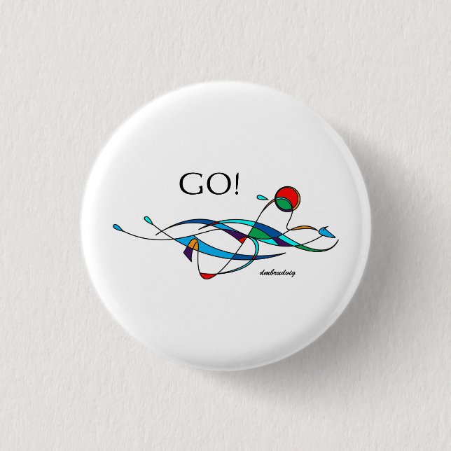 Breaststroke Swimmer "GO!" 3 Cm Round Badge (Front)