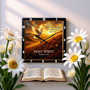 Breath of Heaven Holy Spirit Dove John 3:8 Verse Square Wall Clock