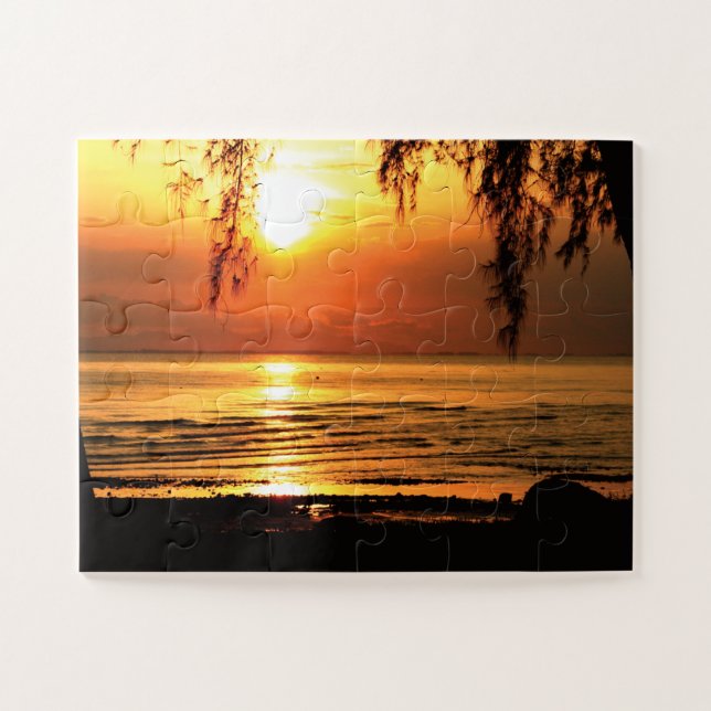 Breath-taking Sunset with Beach and Trees Jigsaw P Puzzle (Horizontal)