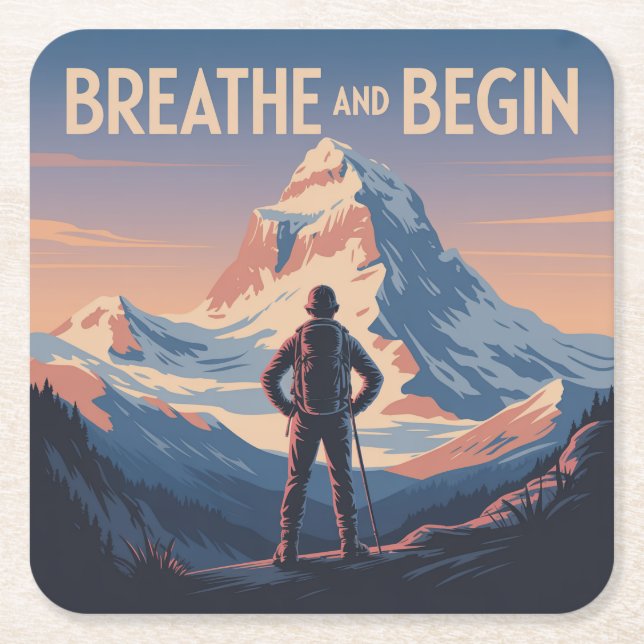 Breathe And Begin Square Paper Coaster (Front)