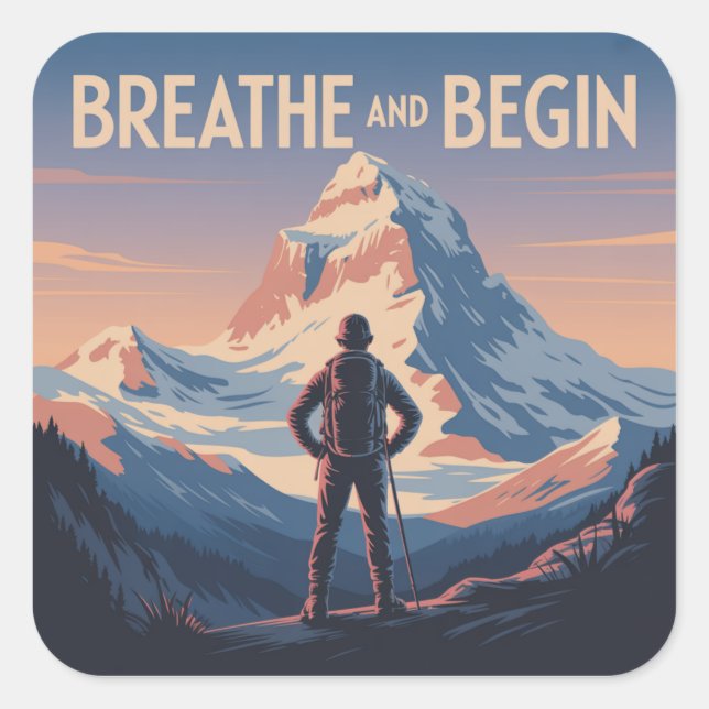 Breathe And Begin Square Sticker (Front)