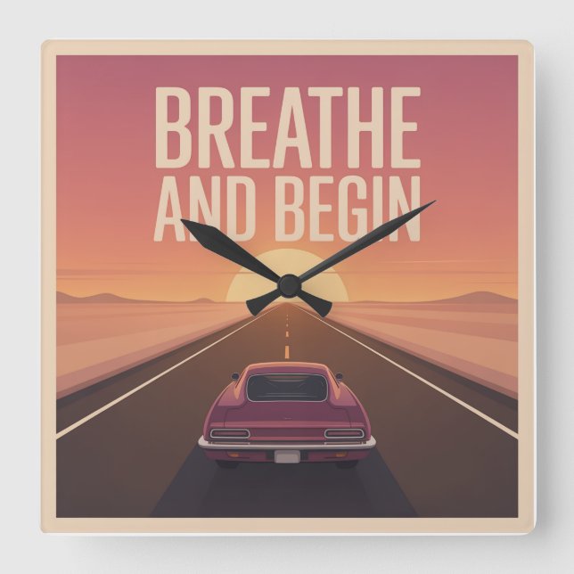 Breathe And Begin Square Wall Clock (Front)