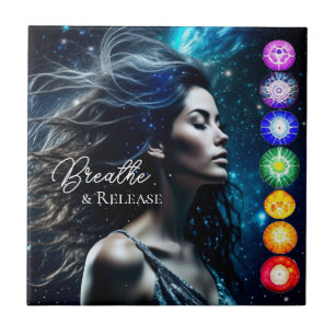 Breathe and Release Beautiful Ethereal Woman Ceramic Tile