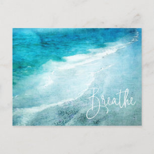 Breathe Beach Quote Teal Blue Ocean Quotes Postcard