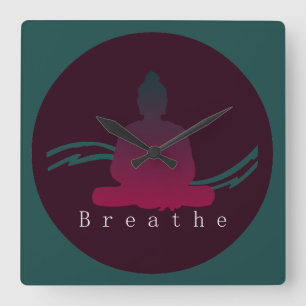 "Breathe" Beautiful Buddha. Square Wall Clock