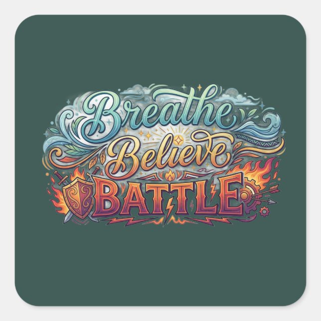 Breathe, Believe, Battle Square Sticker (Front)