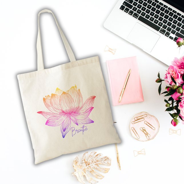 Breathe Colorful Lotus Flower  Tote Bag (Creator Uploaded)