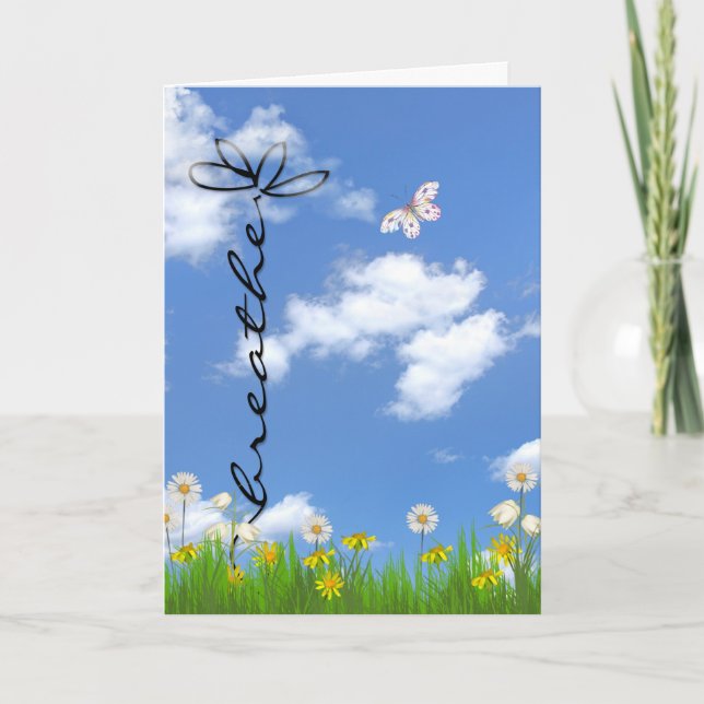 Breathe daisy flower and butterfly card (Front)