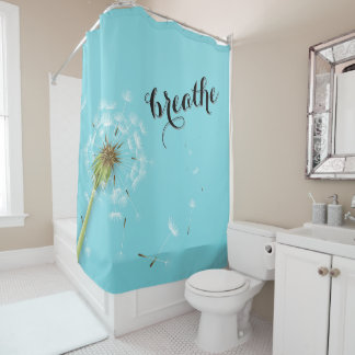 BREATHE Dandelion Modern Quote Turquoise    Shower Curtain