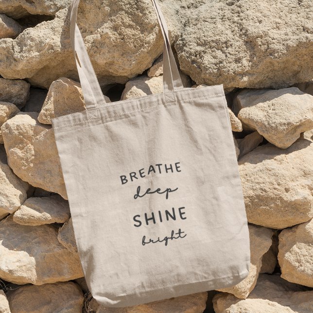 Breathe Deep Shine Bright Yoga Meditation Gift Tote Bag (Shop now and infuse your practice with purpose.)