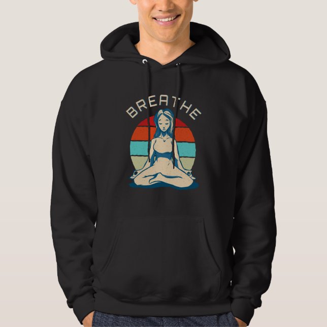 Breathe Meditation   Vintage Yoga Girl Hoodie (Front)