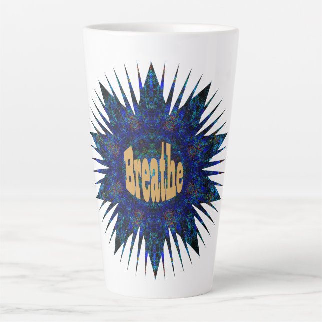 Breathe, On Blue Boho Star,   Latte Mug (Front)