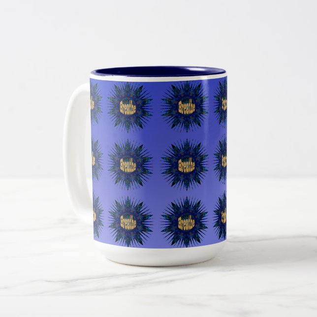 Breathe, On Blue Boho Star,  Two-Tone Coffee Mug (Front Left)