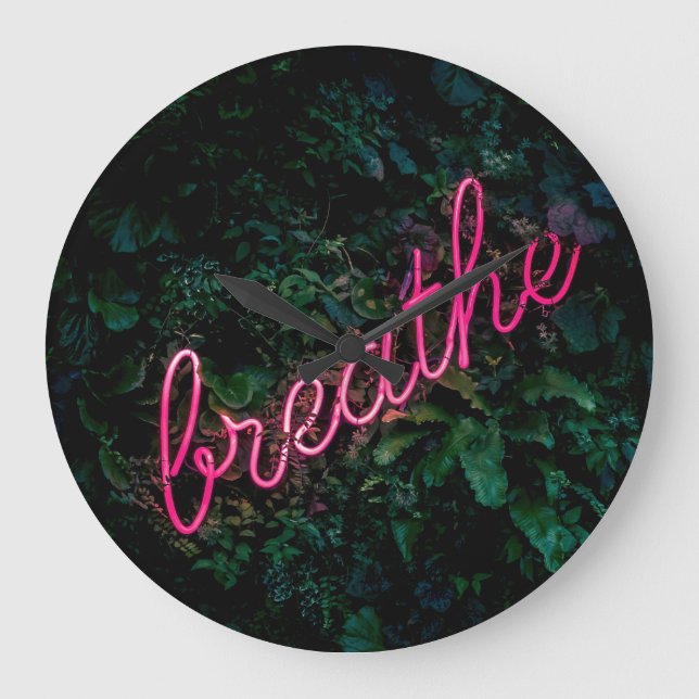 "BREATHE" PINK NEON LIGHT SIGN LARGE CLOCK (Front)