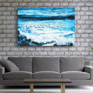 Breathe Quote Hawaii Turquoise Ocean Waves Photo Canvas Print