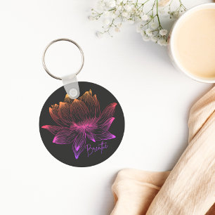 Breathe Rainbow Lotus Black Mindfulness Floral Key Ring