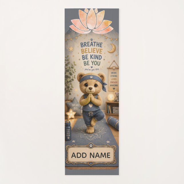 Breathe, Relax, Be Kind – Teddy Yoga Mat (Front)